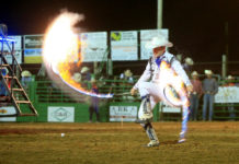 Western Arts: Rodeo couple exhibits trick riding and roping, gun spinning at the Hamel Rodeo