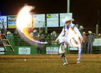 Western Arts: Rodeo couple exhibits trick riding and roping, gun spinning at the Hamel Rodeo